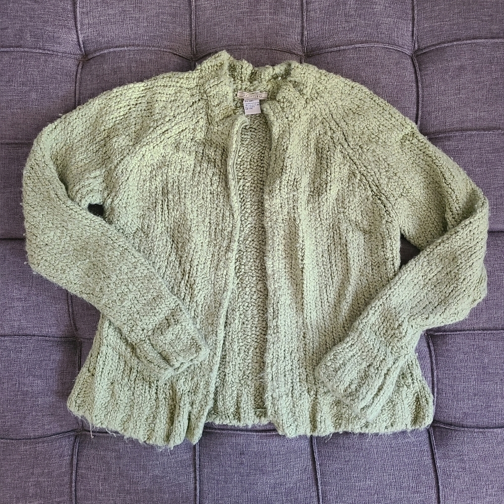 Y2K Maurices Full Zip Cardigan Size M CHUNKY CABLE KNIT LIGHT GREEN